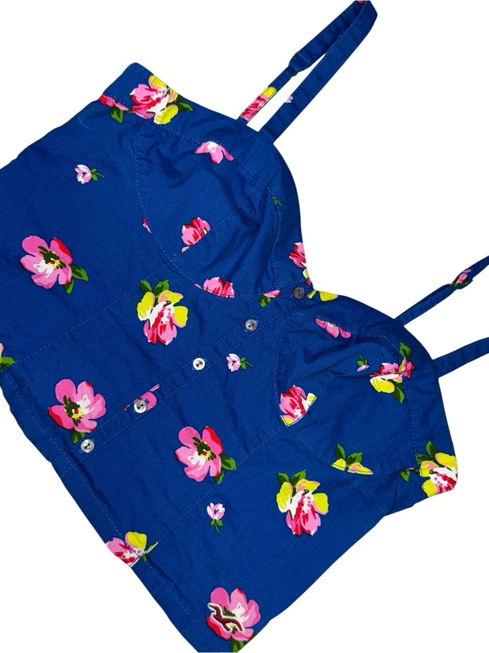 VTG Hollister Floral Crop Top XS Blue Button Front Cami Sweetheart Neck Y2K - Picture 2 of 11